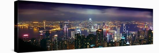 Aerial View of a City Lit Up at Night, Hong Kong, China-null-Stretched Canvas