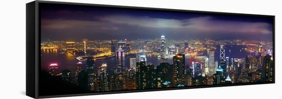 Aerial View of a City Lit Up at Night, Hong Kong, China-null-Framed Stretched Canvas