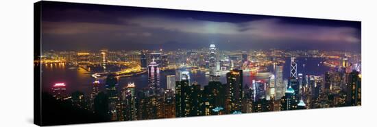 Aerial View of a City Lit Up at Night, Hong Kong, China-null-Stretched Canvas