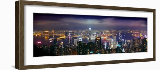 Aerial View of a City Lit Up at Night, Hong Kong, China-null-Framed Photographic Print