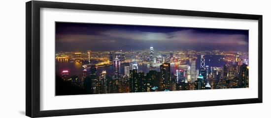 Aerial View of a City Lit Up at Night, Hong Kong, China-null-Framed Photographic Print