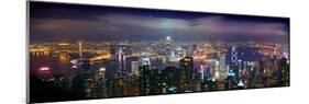 Aerial View of a City Lit Up at Night, Hong Kong, China-null-Mounted Photographic Print