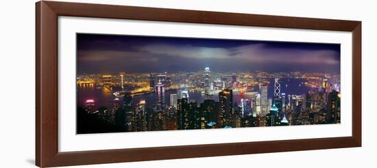 Aerial View of a City Lit Up at Night, Hong Kong, China-null-Framed Photographic Print