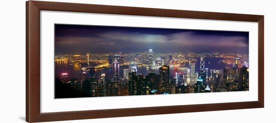 Aerial View of a City Lit Up at Night, Hong Kong, China-null-Framed Photographic Print