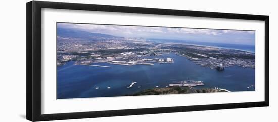 Aerial View of a Harbor, Pearl Harbor, Honolulu, Oahu, Hawaii, USA-null-Framed Photographic Print