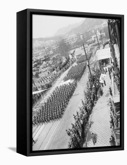 Aerial View of a Military Parade-null-Framed Stretched Canvas