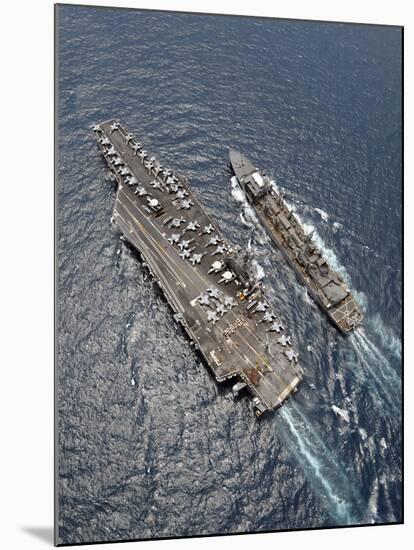 Aerial View of Aircraft Carrier USS Ronald Reagan And USNS Bridge During a Replenishment at Sea-Stocktrek Images-Mounted Premium Photographic Print