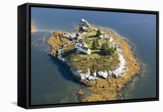 Aerial View of an Island and Lighthouse near Acadia National Park, Maine-Joseph Sohm-Framed Stretched Canvas
