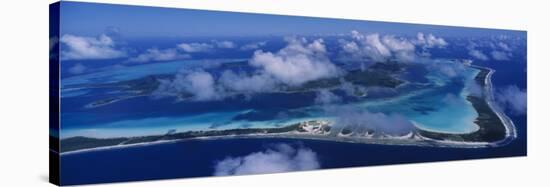 Aerial View of an Island, Bora Bora, French Polynesia-null-Stretched Canvas