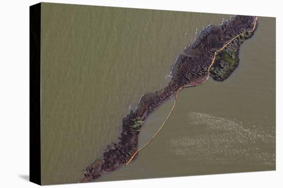 Aerial View of an Oil Covered Island and Displaced Oil Containment Boom-Gerrit Vyn-Stretched Canvas