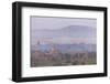 Aerial View of Ancient Temples of Bagan at Sunrise with Mount Popa in Background, Myanmar-Harry Marx-Framed Photographic Print