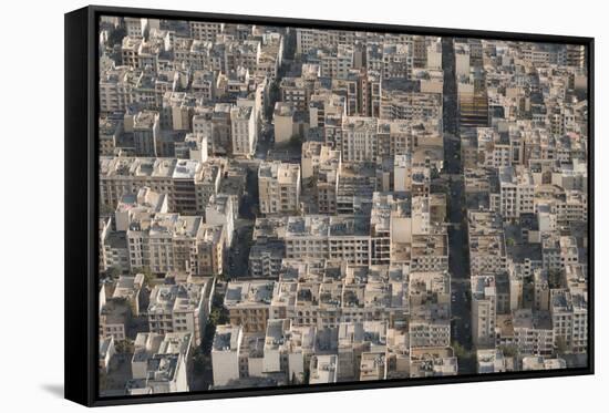 Aerial view of apartment and office buildings, Central Tehran, Iran, Middle East-James Strachan-Framed Stretched Canvas