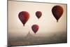 Aerial View of Balloons over Ancient Temples of Bagan at Sunrise in Myanmar-Harry Marx-Mounted Photographic Print