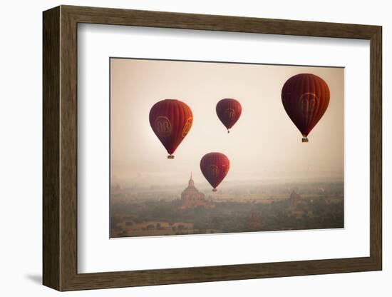 Aerial View of Balloons over Ancient Temples of Bagan at Sunrise in Myanmar-Harry Marx-Framed Photographic Print