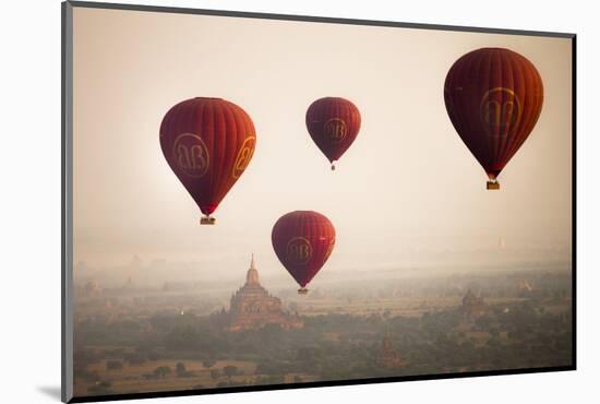 Aerial View of Balloons over Ancient Temples of Bagan at Sunrise in Myanmar-Harry Marx-Mounted Photographic Print