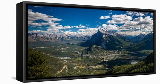 Aerial view of Banff town and Mount Rundle, Banff National Park, Alberta, Canada-null-Framed Stretched Canvas