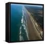Aerial view of beach, Ninety Mile Beach, Northland, North Island, New Zealand-null-Framed Stretched Canvas