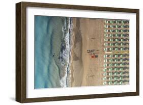 Aerial view of beach umbrellas and sunbeds in tidy rows during summer, Vieste-Roberto Moiola-Framed Photographic Print