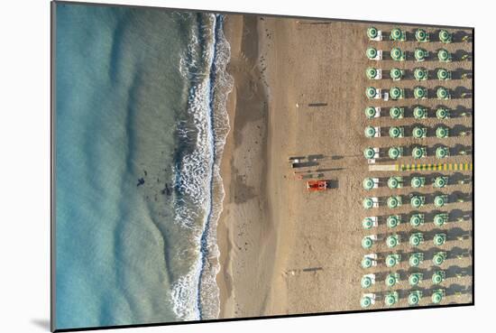 Aerial view of beach umbrellas and sunbeds in tidy rows during summer, Vieste-Roberto Moiola-Mounted Photographic Print