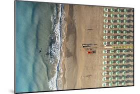 Aerial view of beach umbrellas and sunbeds in tidy rows during summer, Vieste-Roberto Moiola-Mounted Photographic Print