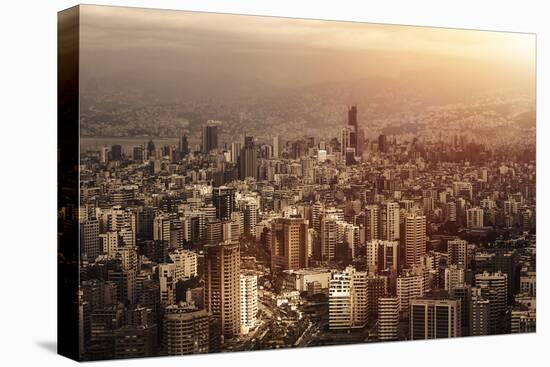 Aerial View of Beautiful Cityscape on Sunset, Arabic Architecture, down Town, Middle East, Lebanon,-Anna Omelchenko-Stretched Canvas