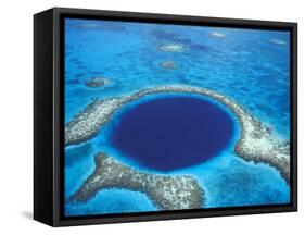 Aerial View of Blue Hole at Lighthouse Reef, Belize-Greg Johnston-Framed Stretched Canvas