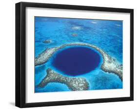 Aerial View of Blue Hole at Lighthouse Reef, Belize-Greg Johnston-Framed Premium Photographic Print