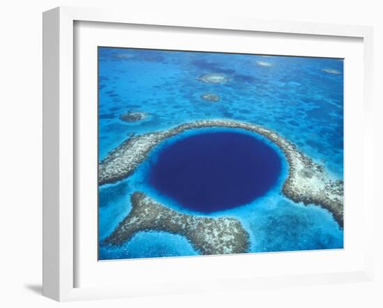 Aerial View of Blue Hole at Lighthouse Reef, Belize-Greg Johnston-Framed Photographic Print