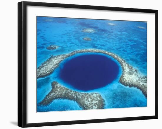 Aerial View of Blue Hole at Lighthouse Reef, Belize-Greg Johnston-Framed Photographic Print