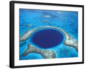 Aerial View of Blue Hole at Lighthouse Reef, Belize-Greg Johnston-Framed Photographic Print