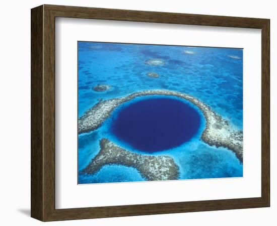 Aerial View of Blue Hole at Lighthouse Reef, Belize-Greg Johnston-Framed Photographic Print