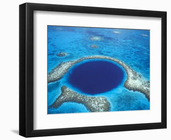 Aerial View of Blue Hole at Lighthouse Reef, Belize-Greg Johnston-Framed Photographic Print