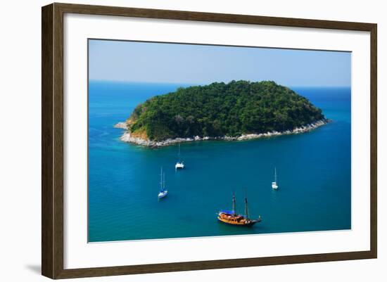 Aerial View of Boat near Phuket Island, Southern of Thailand-lkunl-Framed Photographic Print