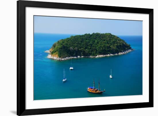 Aerial View of Boat near Phuket Island, Southern of Thailand-lkunl-Framed Photographic Print