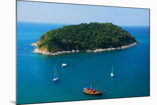 Aerial View of Boat near Phuket Island, Southern of Thailand-lkunl-Mounted Photographic Print