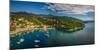 Aerial view of boats in the harbour at Ika, Ika, Kvarner Bay, Eastern Istria, Croatia-Frank Fell-Mounted Photographic Print