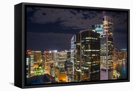 Aerial view of Brisbane city after dark, Brisbane, Queensland, Australia, Pacific-Andrew Michael-Framed Stretched Canvas
