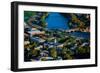 AERIAL VIEW of Cambridge and Anderson Memorial Bridge leading to Weld Boathouse, Harvard on Char...-null-Framed Photographic Print