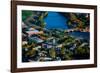 AERIAL VIEW of Cambridge and Anderson Memorial Bridge leading to Weld Boathouse, Harvard on Char...-null-Framed Photographic Print