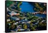 AERIAL VIEW of Cambridge and Anderson Memorial Bridge leading to Weld Boathouse, Harvard on Char...-null-Framed Stretched Canvas