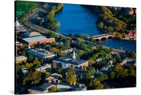 AERIAL VIEW of Cambridge and Anderson Memorial Bridge leading to Weld Boathouse, Harvard on Char...-null-Stretched Canvas