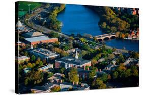 AERIAL VIEW of Cambridge and Anderson Memorial Bridge leading to Weld Boathouse, Harvard on Char...-null-Stretched Canvas