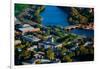 AERIAL VIEW of Cambridge and Anderson Memorial Bridge leading to Weld Boathouse, Harvard on Char...-null-Framed Photographic Print