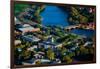 AERIAL VIEW of Cambridge and Anderson Memorial Bridge leading to Weld Boathouse, Harvard on Char...-null-Framed Photographic Print