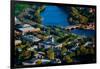 AERIAL VIEW of Cambridge and Anderson Memorial Bridge leading to Weld Boathouse, Harvard on Char...-null-Framed Photographic Print