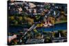 AERIAL VIEW of Cambridge and Anderson Memorial Bridge leading to Weld Boathouse, Harvard on Char...-null-Stretched Canvas