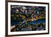 AERIAL VIEW of Cambridge and Anderson Memorial Bridge leading to Weld Boathouse, Harvard on Char...-null-Framed Photographic Print