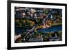 AERIAL VIEW of Cambridge and Anderson Memorial Bridge leading to Weld Boathouse, Harvard on Char...-null-Framed Photographic Print