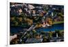 AERIAL VIEW of Cambridge and Anderson Memorial Bridge leading to Weld Boathouse, Harvard on Char...-null-Framed Photographic Print