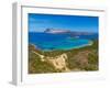 Aerial view of Capo Coda Cavallo and Isola Di Tavolara in the background, Olbia, Sardinia-Frank Fell-Framed Photographic Print